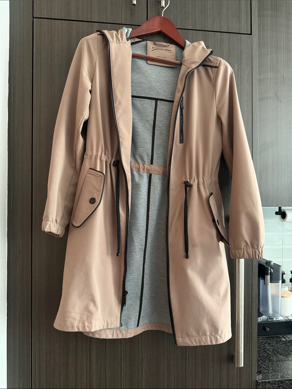 BCBGeneration Beige Hooded Trench Coat